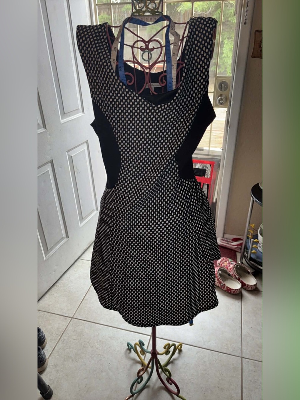 Charlotte Russe Black and White Polka Dot Cutout Fit-and-Flare Dress